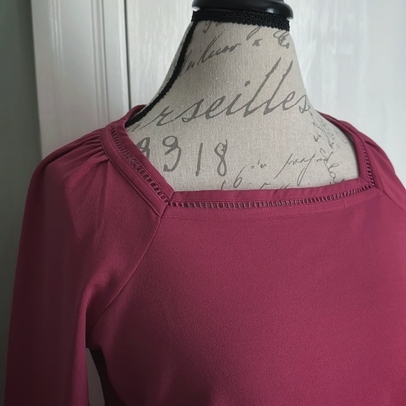 Ann TAYLOR Ladder Trim Square Neck Top - Raspberry - Picture 3 of 10